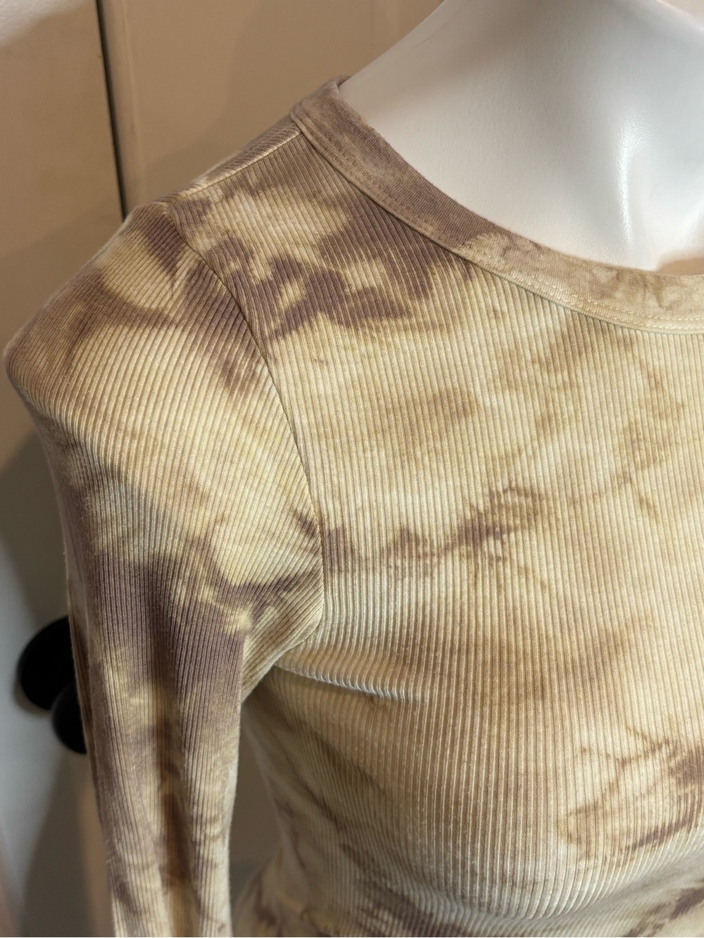 Enza Costa Cream Tan Tie Dye Silk Blend Ribbed Long Sleeve Top S - Picture 3 of 7